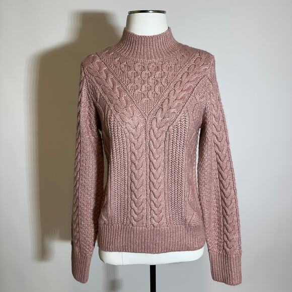 Abercrombie & Fitch Pink Chunky Cable Knit Cotton Sweater Womens Sz XS Mock Neck - Picture 1 of 10